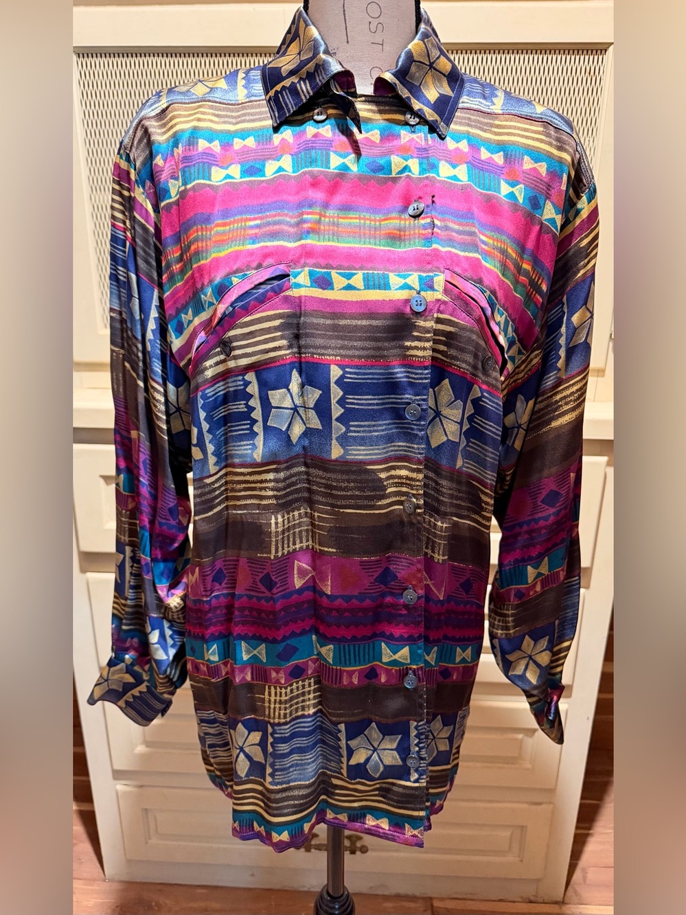 VTG Escada by Margaretha Ley 100% Silk Geometric Blouse
